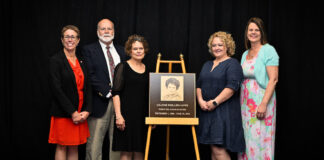 Delaware Technical Community College’s Owens Campus in Georgetown inducted Leanne Phillips-Lowe into the Hall of Fame on April 21, 2023. Phillips-Lowe worked at the College for 26 years, retiring in 2012 as public relations manager. Pictured, from left, Vice President and Campus Director Dr. Bobbi Barends; Tony Lowe, husband; Phillips-Lowe; Kateri Lambrose, daughter; and Trisha Newcomer, niece.
