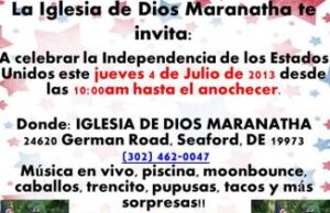 Celebración del 4 de julio en la Iglesia de Dios Maranatha Cartel de celebración del 4 de julio Iglesia de Dios Maranatha