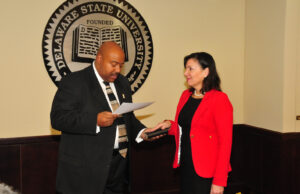 Kathy McGinnis, sworn in as DSU Board of Trustees member Kathy McGinnis, DSU Board newest board member