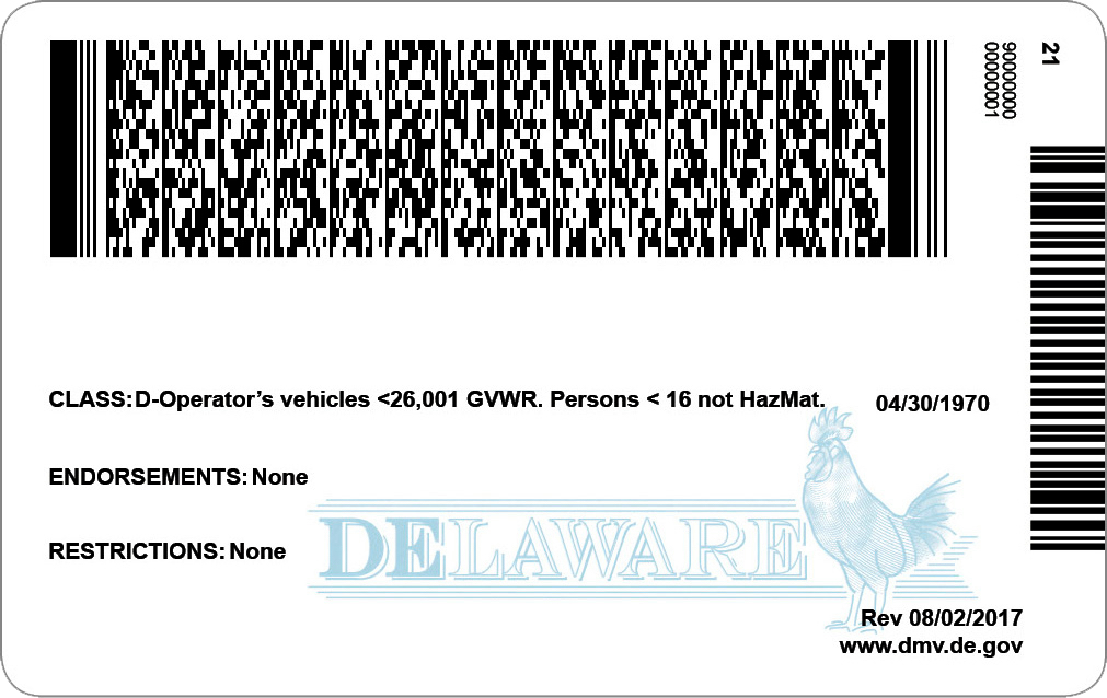 Back of the new Delaware driver license