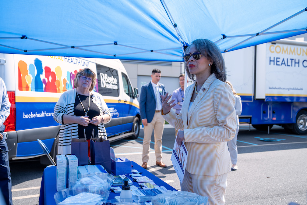 U.S. Rep. Lisa Blunt Rochester speaks to Beebe’s Behavioral Health Unit on Friday, June 7.