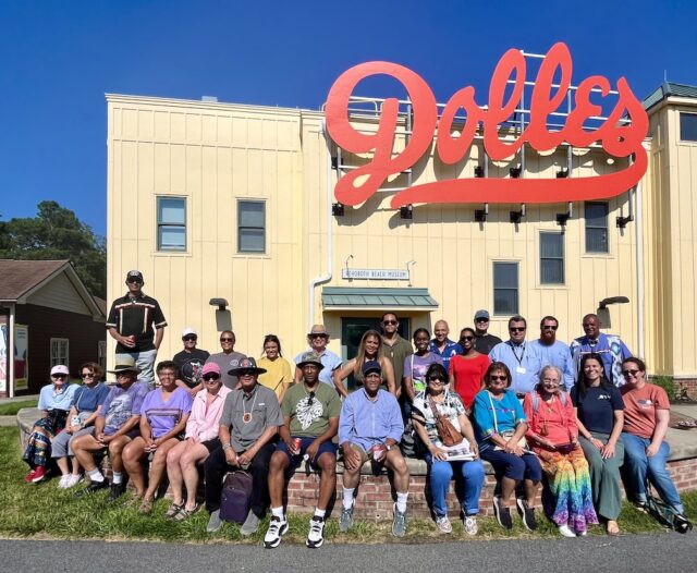 Members of the Nanticoke Tribe and Delaware Center for the Inland Bays gather after a monumental trip to Thompson Island