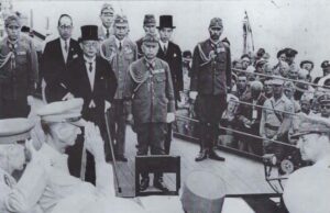 September 2nd VJ-Day Ceremony at Fort Miles – Honoring Delawareans and a Tribute to WWII Navy Veteran AMMF 3/C John Reichert Japanese Delegation approaching the Allied Delegation aboard the USS Missouri BB-63 on September 2, 1945 Courtesy of Friends of the National World War II Memorial