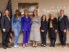 Delaware Tech Dedicates Student Success Center in Honor of First Lady Jill Biden College leadership posed with First Lady Jill Biden after the Biden Center dedication ceremony that included unveiling a plaque in her honor. (Photo Courtesy Delaware Technical Community College).