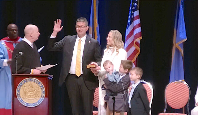 Matt Meyer and his family during the swear-in ceremony as Gov. of Delaware