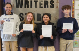 Sussex Academy students shine in New York Times writing contest Four Sussex Academy students ranked among the top 15% of entries in The New York Times 100-Word Personal Narrative Contest. Gathered with their tiny memoirs are eighth graders (l-r) Barbara Carneiro-Duarte, Skyleigh Passwaters, Aarna Sharda and Alexander Horner.