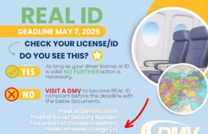 DMV Urges Delawareans to Verify REAL ID Status Before May 7, 2025 Deadline/El DMV insta a los residentes de Delaware a verificar su estatus REAL ID antes de la fecha límite del 7 de mayo de 2025 Real ID 818 x 602 px - 1