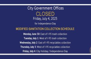 City Government Offices Will Be Closed Friday, July 4 for Independence Day; Trash Collection Schedule is Modified