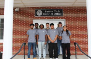 Sussex Technical High School Hires Students for Summer Work Photo: Back Row L-R: Cullen Nichols (HVAC), Justin Metzger (IT), Owen Clark (Custodial) Front Row L-R: Ryan Maharaj (electrical), Matthew Persaud (HVAC/Custodial), Austin Rubio (HVAC/Custodial), Estefany Lopez-Garcia (IT)
