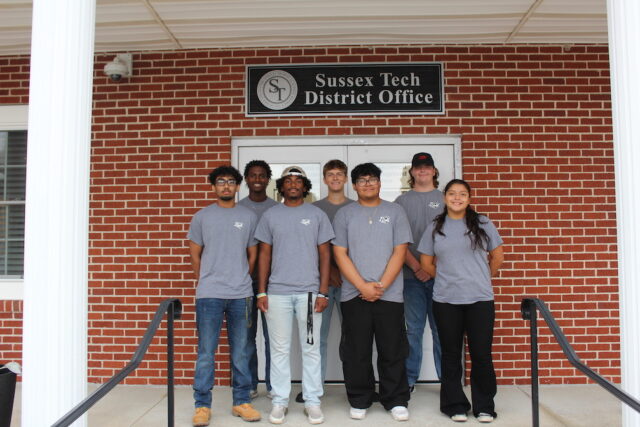 Photo: Back Row L-R: Cullen Nichols (HVAC), Justin Metzger (IT), Owen Clark (Custodial) Front Row L-R: Ryan Maharaj (electrical), Matthew Persaud (HVAC/Custodial), Austin Rubio (HVAC/Custodial), Estefany Lopez-Garcia (IT)
