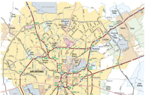 Más de 161 personas continúan desaparecidas tras la riada en Texas Mapa del área de san Antonio del Departamento de Transporte de Texas