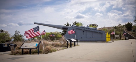 USS Missouri 16” gun display outside the entrance to Fort Miles Museum in Cape Henlopen State Park