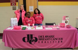 Delaware Breast Cancer Coalition Hosts Multi-Cultural Community Wellness Fair in Milford DBCC Informational Booth (L to R): Lauren Balcerak, Sepcia Varice-Denis, Sharon Ruiz (all DBCC staff)-Photo courtesy DBCC