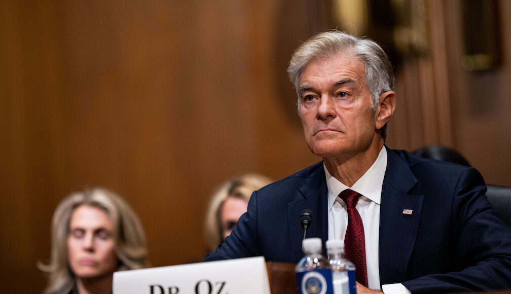 Mehmet Oz comparece ante el Comité de Finanzas del Senado el 14 de marzo para su audiencia de nominación para dirigir los Centros de Servicios de Medicare y Medicaid. (Eric Harkleroad/KFF Health News)