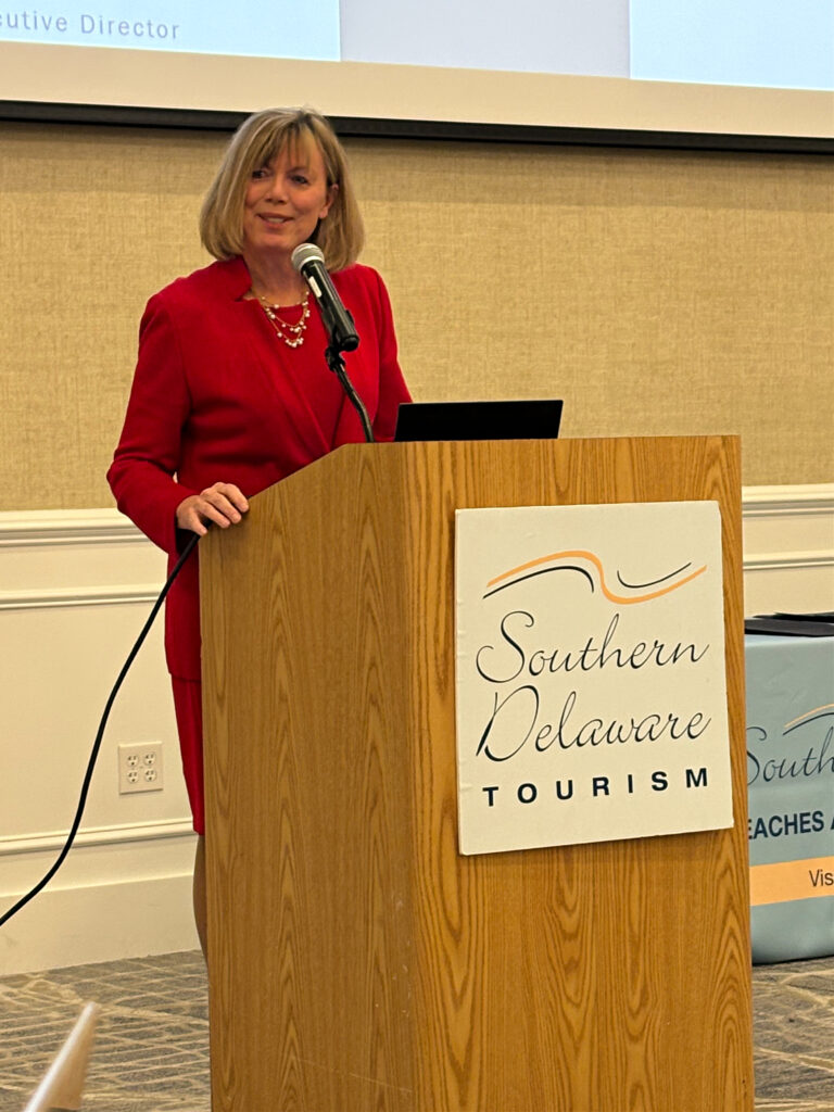 Speaker Patti Grimes, Executive Director of the Carl M. Freeman Foundation and Joshua M. Freeman Foundation addresses attendees about the impact of the Arts in Sussex County (Photo courtesy Southern Delaware Tourism)

