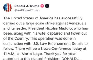 Maduro y esposa capturados anuncia el presidente Trump