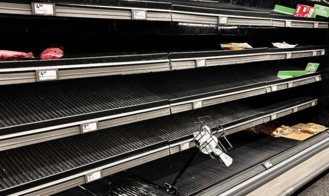 Estanterías vacías desde el jueves 22 de enero en supermercados de Delaware (Foto: M. Alonso)