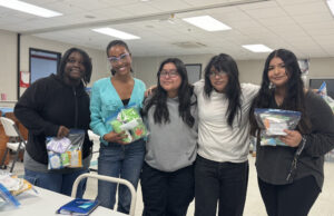 Sussex Technical High School Multiplying Good Club Participates in MLK Jr. Day of Service Students assembly hygiene and first aid kits (L-R):Nialah Gustin, Natalie Scott, Stephanie Ramirez-Ramirez, Aylin Escobar, Arieli Garcia Quinones