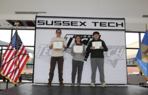 Sussex Technical High School Hosts CTSO Showcase to Prepare Students for State and Regional Competitions Industrial Motor Control Competition in Electrical and Green Energy Technologies student winners. Left to Right: John Olakowski, Kara Fleming, and Andrew Olakowski (Photo courtesy Sussex Tech HS)