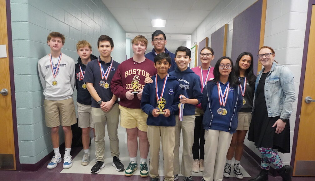 Sussex Academy math league teams recently concluded a successful competitive season. Gathered in back are (l–r) Leo Benz, Noah Benz, Jack Thomas, Oliver Graves, Alex De La Rosa Perez, Dylan Navarette Lopez, Ashlin Palmeri, Mia Benito, Priya Haldar and Megan Stevens. Neil Shenoy is in front.
