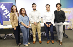 HOY en Delaware celebró el Día de las Noticias Locales (“Local News Day’) con panel migratorio en La Red Health Center de Georgetown (I-D): Virginia Esteban-Somalo, María Beauchamp, Edgar Verde, Rony Baltazar-López y Johnny Pérez-González. (Foto HOY en Delaware)