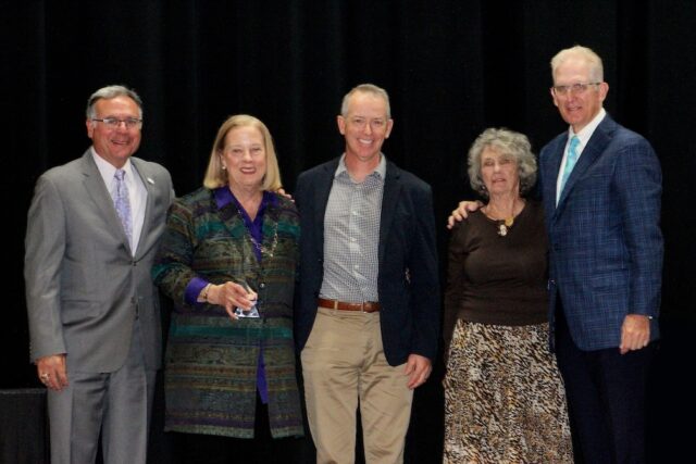 Left to right: Rob Rescigno, member of the award selection committee; Sharon Kelly Baker; John Taylor; Maria Taylor; Michael J. Quaranta, DSCC President (Photo Credit: Hannah Paliath)