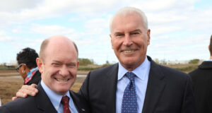 Passing of former Wilmington Mayor Mike Purzycki (L-R) Sen Coons and Fmr. Mayor of Wilmington Mike Purzycki