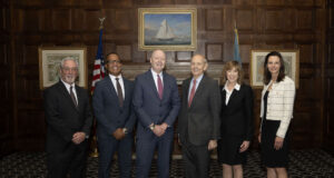 Delaware Supreme Court marks 75th Anniversary with Gala Dinner With Guest Retired U.S. Supreme Court Justice Stephen Breyer Pictured left to right: Justice Gary F. Traynor, Justice N. Christopher Griffiths, Chief Justice Collins J. Seitz, Jr., Justice Stephen Breyer, Justice Karen L. Valihura, and Justice Abigail M. LeGrow Photo credit – Richard Dubroff, Final Focus