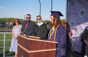 Sussex Academy Class of 2026 celebrates commencement Class President Karina Lopez, right, instructs classmates to turn their tassels with (l-r) Executive Board Vice President Erin Perchiniak, Executive Board President Dr. Ed Hale and Head of School Kyle Bentley.