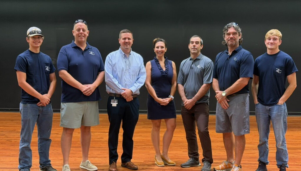 Photo cover (Courtesy of Sussex Academy): Over the summer, Zorzi Creations completely refinished the stage floor at Sussex Academy, at no charge to the charter school. Gathered on the newly refinished theater stage are (l-r) Tyler Smith, Dave Bryan, Head of School Kyle Bentley, Lindsay Zorzi, Mario Zorzi, Mike Zorzi and Ryan Beard.