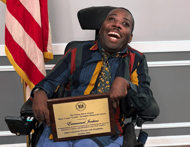 2026 “Custie” Award winner Emmanuel Jenkins was honored by the State Council for Persons with Disabilities for more than 20 years of advocacy, his leadership in the disability community, and his commitment to helping others find their voices. (Photo courtesy SCPD)